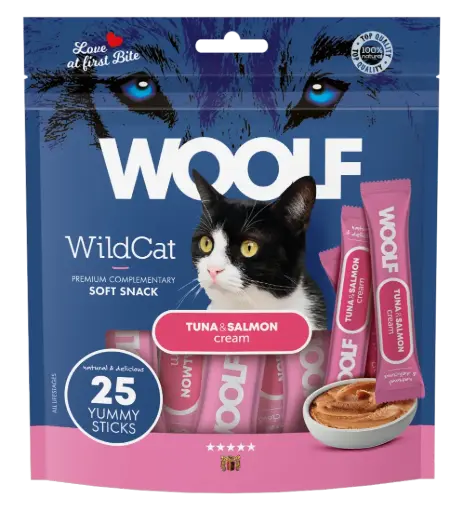 [4DC0050090] Woolf Wildcat Regular Cream : Tuna & Salmon - 25 Stuks