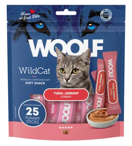 [4DC0050092] Woolf Wildcat Regular Cream : Tuna & Shrimp - 25 Stuks