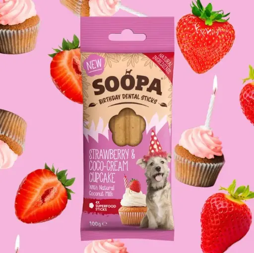 [4DC0470010] Soopa : Dental Sticks : Strawberry & Coco-Cream Cupcake